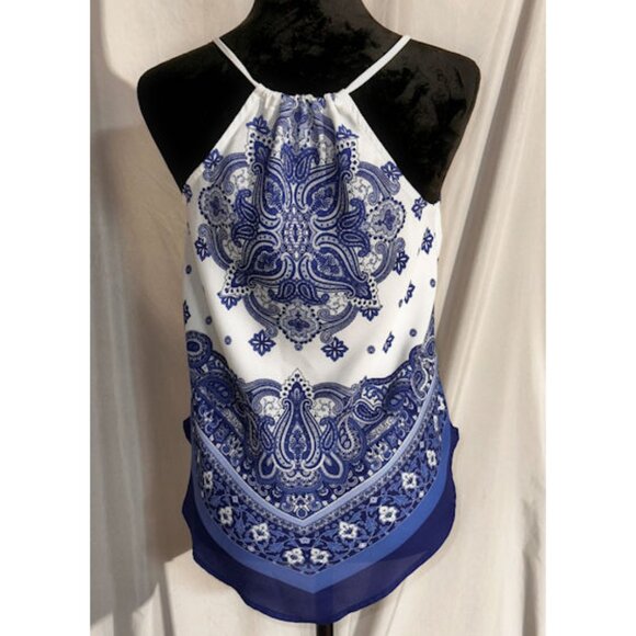 by & by Handkerchief Tank Top, Blue and White, Medium - Picture 3 of 7